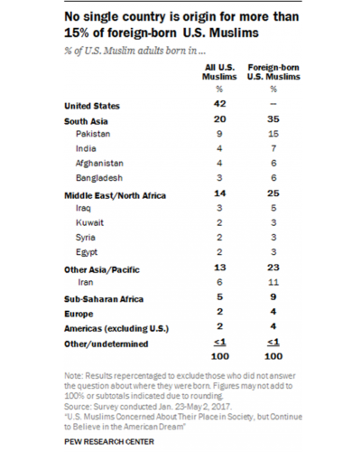 No single country is origin for more than 15% of foreign-born U.S. Muslims.